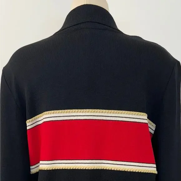 St. John Collection Collared Crest Pullover Sweater Black/Red Santana Knit M - Picture 8 of 14